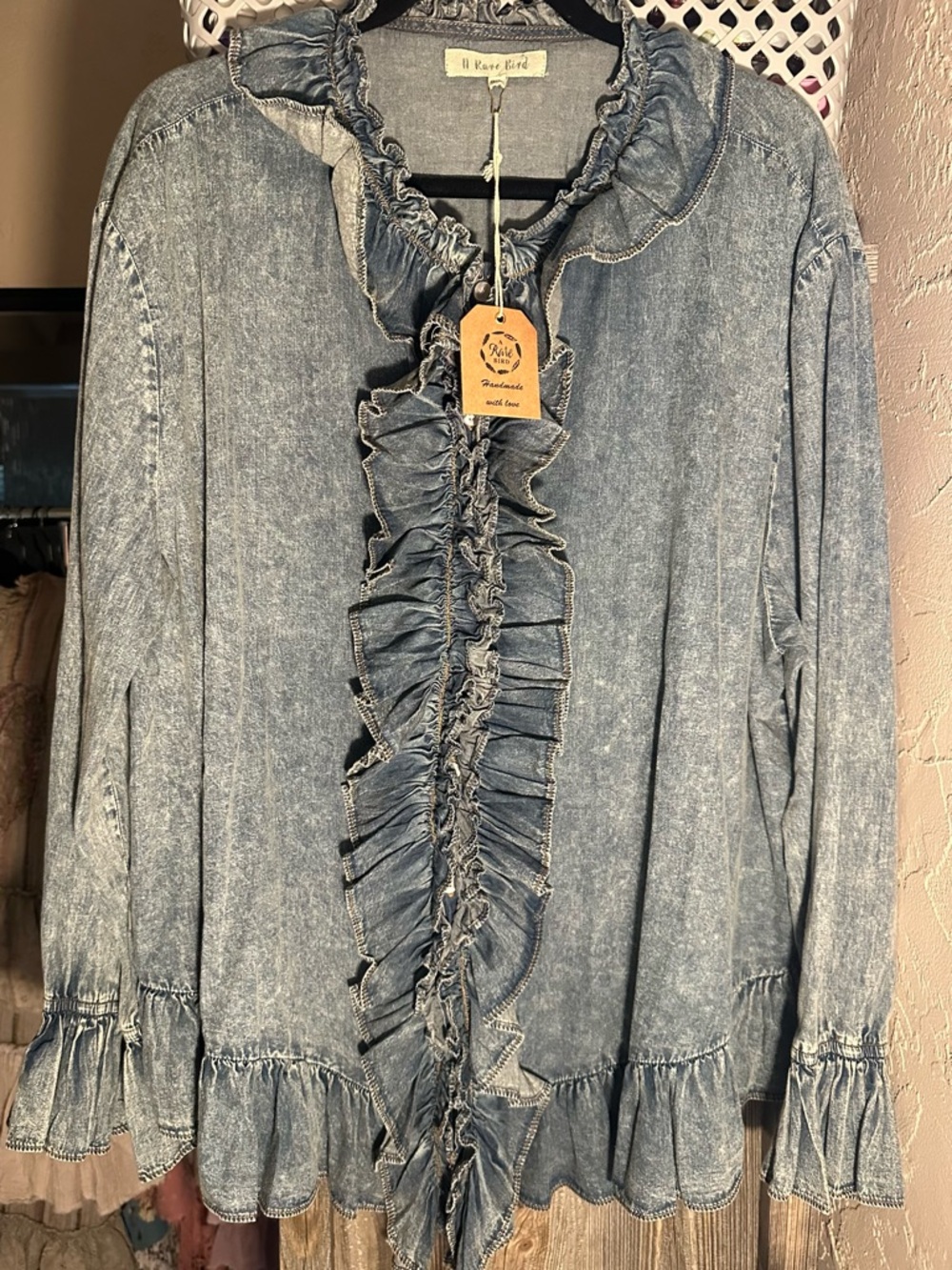 A Rare Bird Ruffled Light-weight Denim-Style Top - Picture 3 of 5